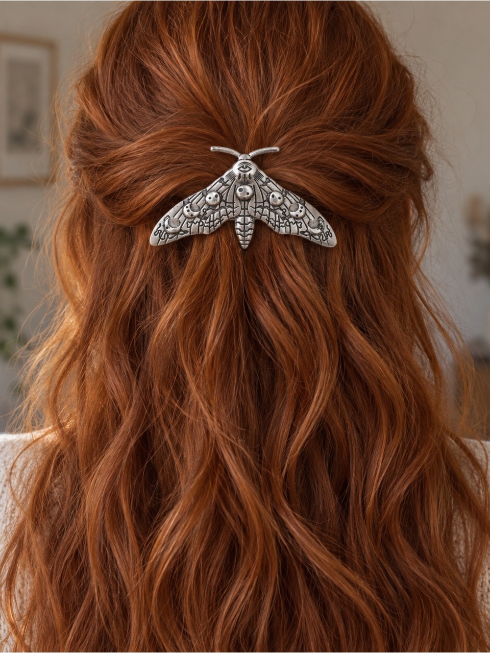 Gothic Silver Moth Hair Clip